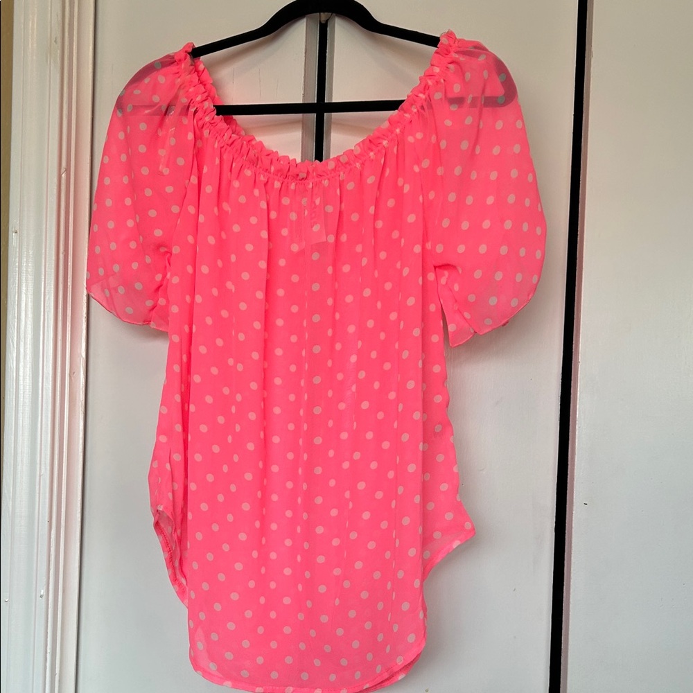 TeenBell Neon Pink Polka Dot Blouse NWT